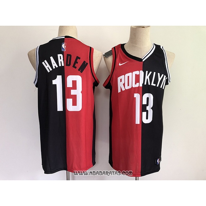 Camiseta Brooklyn Nets Houston Rockets James Harden #13 Split Negro Rojo